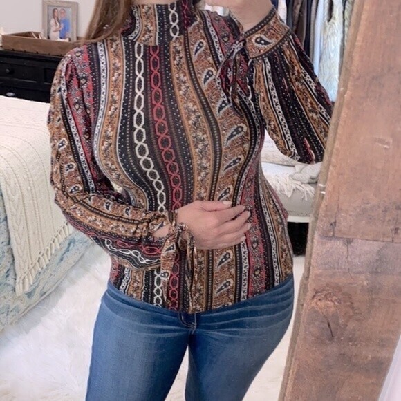 Free People paisley boho mock turtleneck top size small - Picture 3 of 8